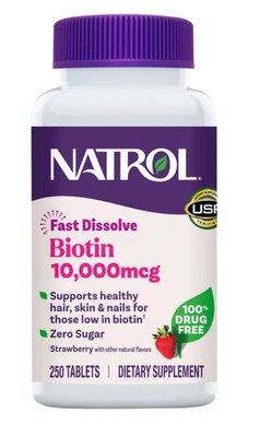 Natrol Biotin 10000 мкг таблетки для быстрого растворения, 250 штук - Изображение 1 из 4