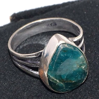 Кольцо ручной работы с синим апатитом покрытие серебро 925 США 9 распродажа на День независимости GW - Изображение 1 из 3