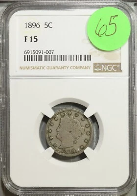 1896 Liberty V Nickel 5c NGC F 15 Fine #1-007 - Image 1 of 2