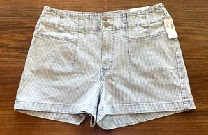 Neu mit Etikett M Jeans by Maurices 3,5" A-Linie Shortie Jeansshorts 16 blau weiße Streifen - Bild 1 von 8