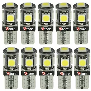 10 Lampade LED T10 5 SMD No Errore BIANCO CANBUS Per Auto Targa Posizione Luci - Picture 1 of 4