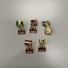 Vtg Lot Of 7 Countries 1994 World Cup FIFA Soccer Coca-Cola Striker Flag Pin