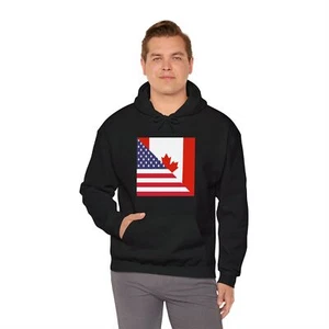 Canadian American Flag Hoodie | Unisex Half Canada Pullover - Picture 1 of 4