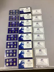 Lot of 8 US Mint 50 State Quarter Proof Sets 1999, 2001, 2003, 2005-2006 - Picture 1 of 7