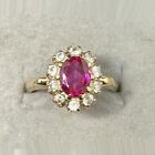 3Ct Oval Pink Diamond Vintage Halo Engagement Ring 14K Yellow Gold Over Size J-T