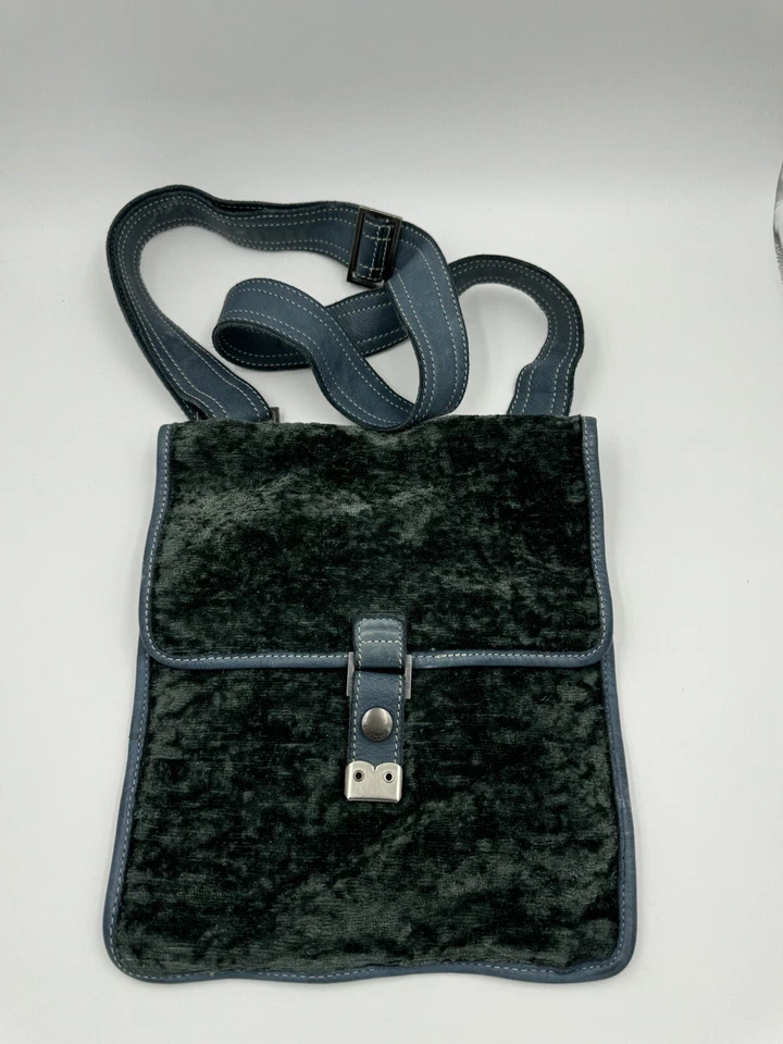 Bolso Bandolera Cartera Sissi Rossi Italiano Verde Terciopelo Aplastado Cuero Azul Foto 1 de 4