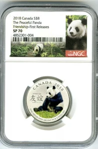 2018 $8 CANADA SILVER NGC SP70 PANDA PEACEFUL FRIENDSHIP FIRST RELEASES RARE  - Picture 1 of 3