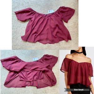 Charlotte Russe Red Off-Shoulder Flounce Ruffle Crop Top, Women's Size S, NWT - Picture 1 of 4