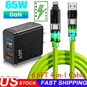 65W Fast Type C Wall Charger , 4-In-1 60W Super Fast Cable For Cell Phone iPad - Picture 1 of 19