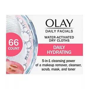 Olay Daily Facials Daily Clean Wipes, 4-in-1 Water Activated Cloths, 66 counts. - Picture 1 of 8