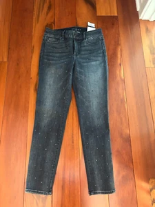 White House Black Market Jeans Womes 4 Grey/Black The Skinny Ankle Studded NWT - Picture 1 of 6