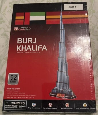 CUBICFUN 3D PUZZLE C151H BURJ KHALIFA 92 Pcs 8.7" x 7.7" x 32" New Sealed - Image 1 of 3