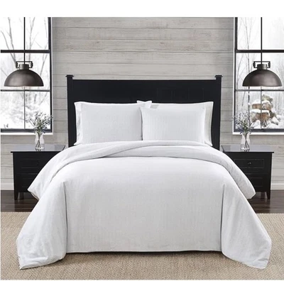 LONDON FOG - Juego de edredón King de 3 piezas de franela con patrón de espiga de algodón blanco y gris Foto 1 de 4