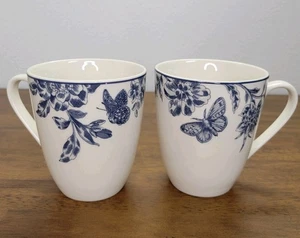 2 Kathy Ireland Home Gorham Blue Bayou Floral Butterflies Cups Mugs Cottagecore - Picture 1 of 7