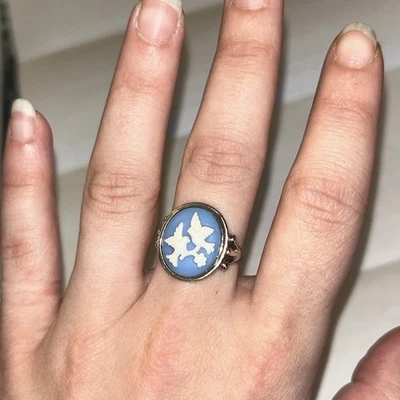 Anillo banda temática pájaros tono plata vintage. Talla 8. Avon Foto 1 de 4