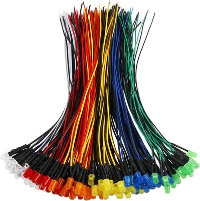 JUASKY 120pcs 12v Led Diode Lights 5mm,Pre Wired Light Emitting 6colors(120pcs)