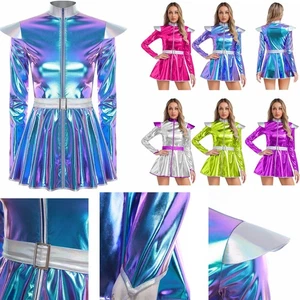 Women Costume Alien Dress Theme Party Outfits Halloween Cosplay Musical Shiny - Picture 1 of 63