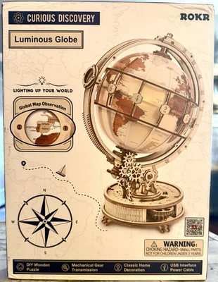 ROKR Luminous Globe DIY 3D Wooden Puzzle Assembly LED Light ST003 NEW IN BOX - Image 1 of 2