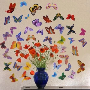 42 Colourful Butterflies Wall Stickers Girls Room Art Decal TRANSPARENT Reusable - Picture 1 of 6