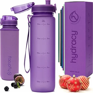 Water Bottle with Time Marker -Large 32 Oz BPA Free No Sweat Sleeve Leak Proof - Picture 1 of 12