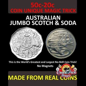 Australian Coin Unique 50c-20c Close Up Magic Trick Jumbo Scotch & Soda Gaff - Picture 1 of 1