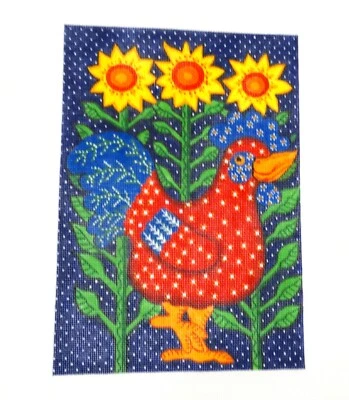 Hand-Painted Needlepoint Canvas Quail Run #PH3 "Red Chix" - Image 1 of 3