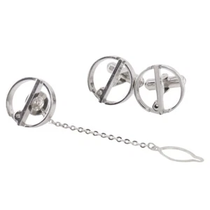 Dunhill d logo Tie tack set cuffs Silver metallic mens - Picture 1 of 12