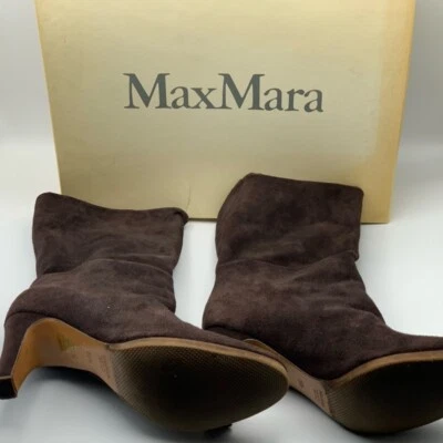 Max Mara Womens Boots Brown Leather Pull Ons 6.5 Eur 36.5 Block Heel - Image 1 of 4