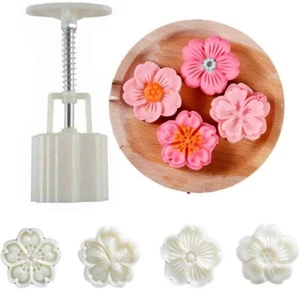 Moon Cake Mold Set 4Pcs 50G Cookie Stamps, Cherry Blossom Floral Mid Autumn Fest - Picture 1 of 3
