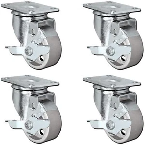CasterHQ - (Set of 4) All Steel 3" Swivel Plate Caster Wheels with Brakes - Picture 1 of 3