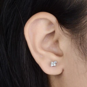 0.15 Ct Real SI/H Baguette Diamond Stud Minimalist Earrings 10k White Solid Gold - Picture 1 of 6
