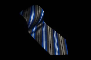Alexander Julian Colours - Men's Blue Stripe 100% Silk Neck Tie 3.2"W x 58"L - Picture 1 of 7