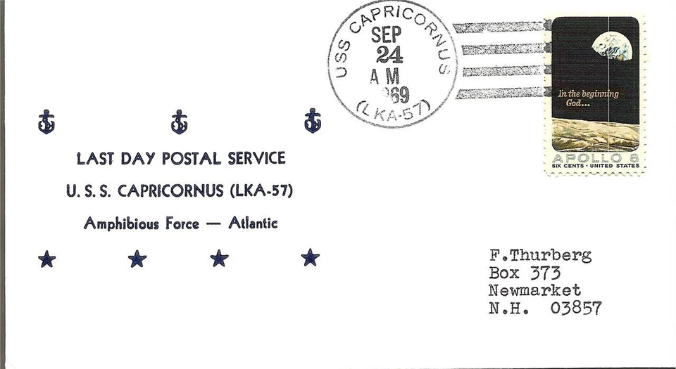 CAPRICORNUS (LKA-57) 24 Sept 1969 Last Day Postal Service Nicholson Cachet - Image 1 of 1