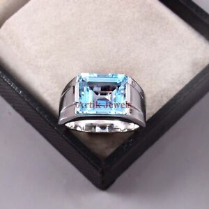 Natural Blue Topaz Gemstone with 925 Sterling Silver Ring For Men's #141