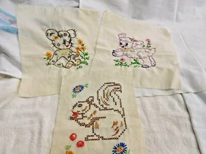 Antique Embroidered & Cross Stitch Quilt Pieces for Child's Quilt #1666 - Picture 1 of 3