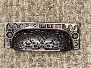 3 1/2" x 1 1/4" Antique Victorian Cast Iron Decorative Bin Pull Drawer Hardware - Picture 1 of 10