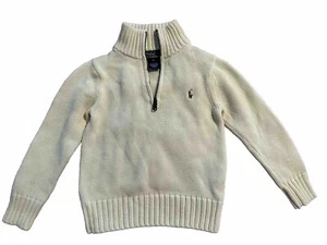 Polo Ralph Lauren Sweater Boys Size 4 Mock Neck Long Sleeve 1/4 Zip Ivory - Picture 1 of 2