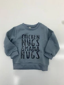 Boys Grey Graphic Pullover Sweater "Chicken Nugs and Mama Hugs" Size 1-2Y - Picture 1 of 6