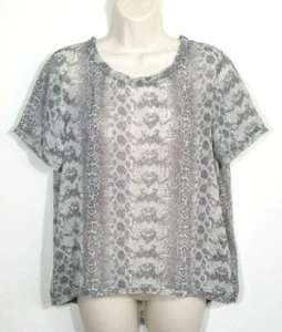 H&M Divided Women Size 12 Top Blouse Gray Snake Print Semi Sheer Frayed Hem NEW - Imagen 1 de 8