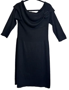 White House Black Market Black Wool/Silk Blend Sweater Dress 3/4 Sleeve Medium - Picture 1 of 6