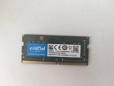 Crucial 4GB 2666MHz DDR4 Non ECC SODIMM RAM PC4-21300 1.2V CL19 Laptop Memory - Image 1 of 3