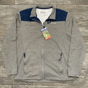 ORVIS Mens Size Medium Bonded Mesh Fleece Full Zip Jacket Gray Blue Sweater NWT - Picture 1 of 7
