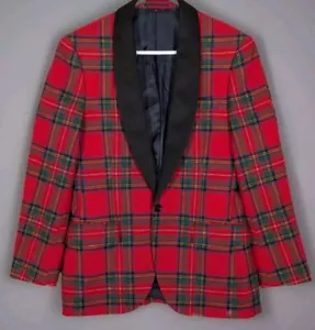 J Crew Ludlow Dinner Jacket 36 R SLIM Red Tartan Plaid Stretch Wool Tux Blazer - Picture 1 of 13