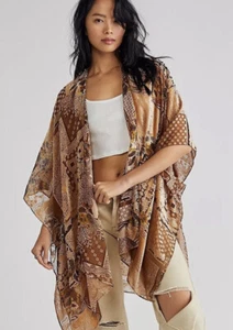 Free People Stevie Patchwork Burnout Summer Kimono, Brown, One Size, RRP $108 - Bild 1 von 3