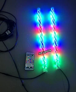 Pair 2FT Bluetooth CHASING LED Twisted LED Whips Lights for Off-road Sandtoys - Picture 1 of 12