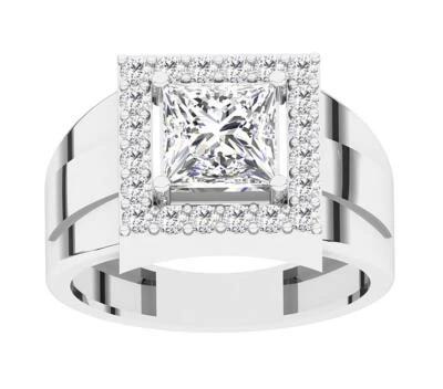 VS F 2.30 Carat Princess Lab Grown Diamond Mens Engagement Ring 14K White Gold - Image 1 of 4
