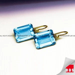 Pendientes de cuarzo prasiolita azul aguamarina de 14 K de 18 K encantadores de diseño - Imagen 1 de 16