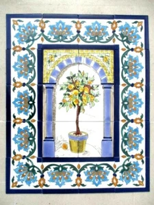 24" x 30" Hand Painted Ceramic tile art citrus Lemon tree mural Panel BACKSPLAH - Picture 1 of 5
