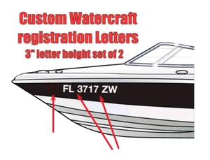 Set of 2 Watercraft Registration Numbers 3" lettering Vinyl Boat JetSki decals - Bild 1 von 3