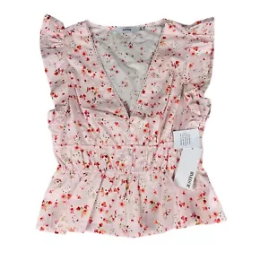 JustFab Top Women's Medium Pink Sleeveless Rose Floral Cotton V-Neck Shirt NWT - Picture 1 of 11